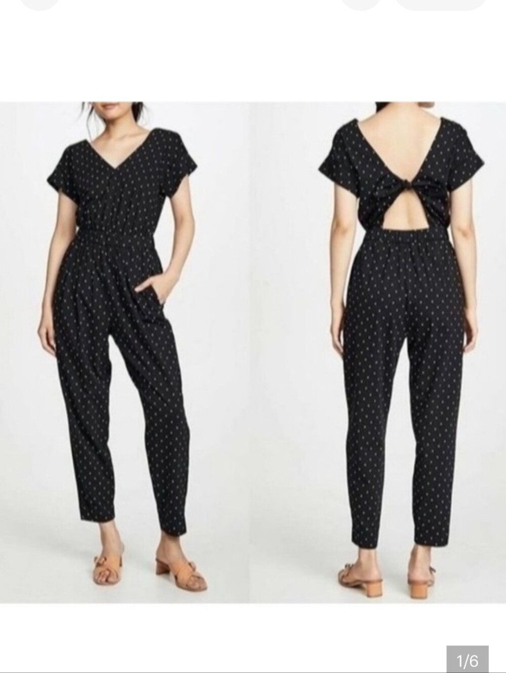 Rebecca Taylor Black Polka Dot V‑Neck Short Sleeve Jumpsuit